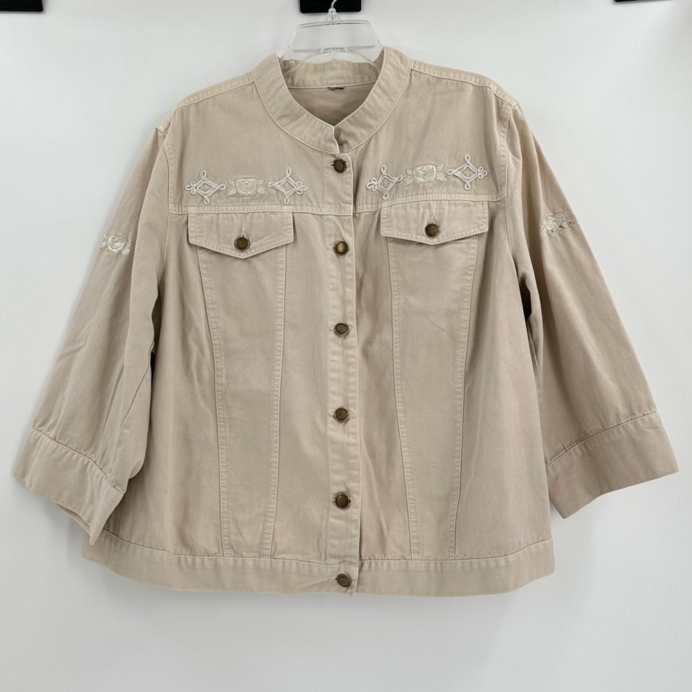 Caribbean Joe Antiqued Collection Short Beige Embroidered Rose Jacket Size 2XL